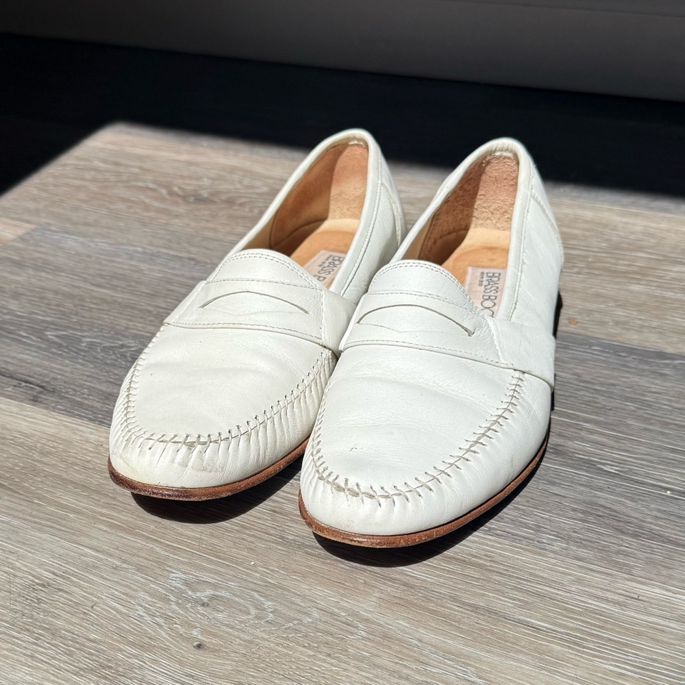 Vintage Brass Boot Nunn Bush Women's Cream Leather Slip-On Loafers Size 8.5